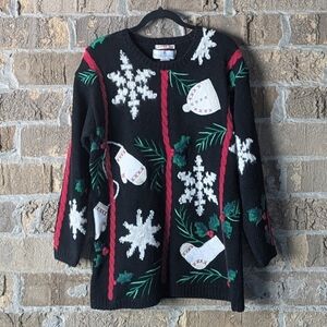 VTG 80s The La Costa Spa Snowflake Mittens Christmas Holiday Sweater Hand Knit